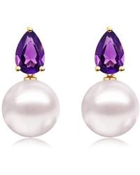 Kai Fine Jewelry - 14K 0.70 Ct. Tw. Amethyst & 8-9Mmmm Pearl Drop Earrings - Lyst
