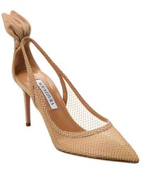 Aquazzura - Bow Tie 85 Mesh & Suede Pump - Lyst