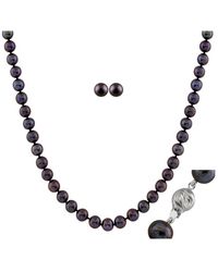 Splendid Rhodium Plated 8-9mm Pearl Necklace & Earrings Set - Metallic