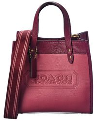 COACH Badge Field 22 Colorblocked Leather Tote - Red