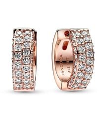 PANDORA - Timeless 14K Rose Plated Cz Double-Row Hoop Earrings - Lyst