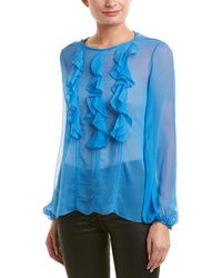 Prabal Gurung Ruffle Front Silk Blouse - Blue
