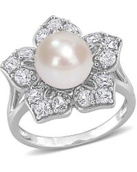 Rina Limor - Silver 1.35 Ct. Tw. White Sapphire 8.5-9mm Pearl Ring - Lyst