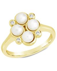 Sterling Forever - 14k Plated 3mm Pearl Cz Cosetta Statement Ring - Lyst