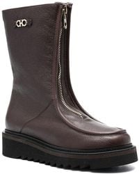 Ferragamo - Gancini Logo Plaque Leather Ankle Boot - Lyst