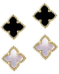 Adornia - 14K Plated Mother-Of-Pearl Clover Stud Set Earrings - Lyst