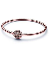 PANDORA - Moments 14k Rose Gold Plated Cz Sparkling Snowflake Clasp Bangle - Lyst