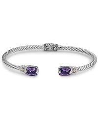 Samuel B. Jewellery 18k & Sterling Silver 3.10 Ct. Tw. Amethyst Twisted Cable Bangle Bracelet - White