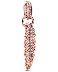 PANDORA - Moments 14k Rose Gold Plated Cz Feather Dangle Charm - Lyst