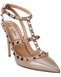 Valentino Rockstud Caged 100 Patent Ankle Strap Pump - Pink
