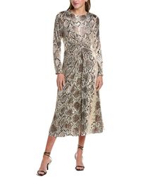 Tahari - Twist Front Silk-blend Midi Dress - Lyst