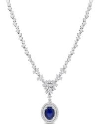 Rina Limor - 14k 3.05 Ct. Tw. Diamond & Blue Sapphire Halo Necklace - Lyst