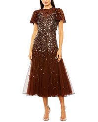 Mac Duggal - Flutter Sleeve Sheer Top Beaded Dress - Lyst