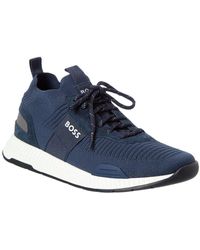 BOSS - Titanium Knit & Suede Sneaker - Lyst