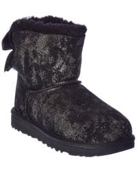 UGG Mini Bailey Bow Glimmer Suede Boot - Black