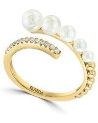 Effy Fine Jewelry - 14K 0.10 Ct. Tw. Diamond & 2.5,3,3.5,4,4.5Mm Pearl Ring - Lyst