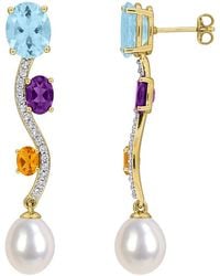 Rina Limor - Plated 10.76 Ct. Tw. Gemstone & 9-9.5Mm Pearl Earrings - Lyst