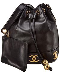Chanel Black Lambskin Leather 3 Cc Bucket Bag