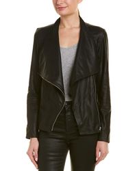 Lamarque Mira Drape Leather Jacket - Black