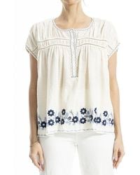 Max Studio - Embroidered Cap Sleeve Notch Neck Top - Lyst