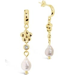 Sterling Forever - 14k Plated 11mm Freshwater Pearl Cz June Hoops - Lyst
