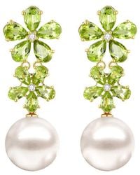 Nina Zhou Jewelry - 14K 7.12 Ct. Tw. Diamond & Peridot & 12-13Mm Pearl Drop Earrings - Lyst