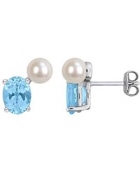 Rina Limor - 3.00 Ct. Tw. Sky Topaz & 5.5-6 Mm Pearl Stud Earrings - Lyst