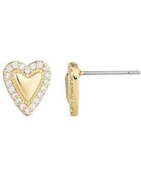 Adornia - 14K Plated Cz Puffy Mini Halo Heart Stud Earrings - Lyst