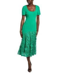 Badgley Mischka - Crepe Lace Midi Dress - Lyst
