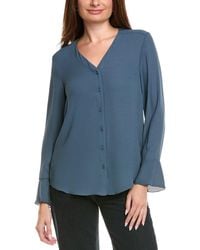 Tahari - Button Front V-Neck Blouse - Lyst