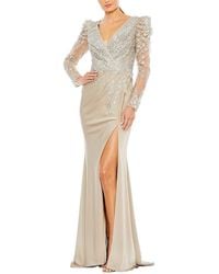 Mac Duggal - Embellished Faux Wrap Illusion Puff Sleeve Gown - Lyst