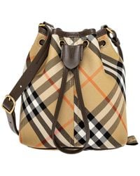 Burberry - Check Mini Leather Bucket Bag - Lyst