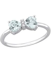Rina Limor - Silver 0.71 Ct. Tw. Diamond & Aquamarine Heart Bow Ring - Lyst