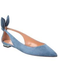 Aquazzura - Bow Tie Suede Ballet Flat - Lyst