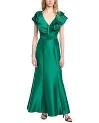 Badgley Mischka - V-Neck Ruffle Gown - Lyst