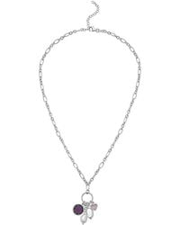 Italian Silver - Italian Cz & Pearl Charms Necklace - Lyst