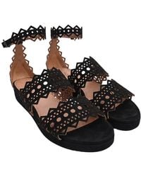 Alaïa - Alaïa Suede Laser Cut Open Toe Flat Sandal (Authentic Pre-Loved) - Lyst