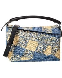Loewe - Puzzle Edge Small Raffia & Leather Shoulder Bag - Lyst