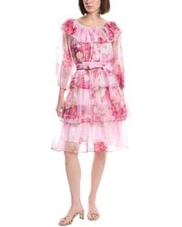 Beulah London - Tiered Floral Print Belted Chiffon Midi Dress - Lyst
