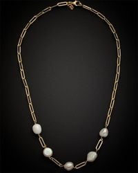 Italian Gold - 14k 5-6mm Pearl Paperclip Chain Necklace - Lyst