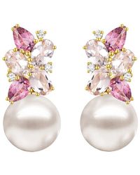 Nina Zhou Jewelry - 14K 5.30 Ct. Tw. Diamond & Morganite Tourmaline & 12-13Mm Pearl Drop Earrings - Lyst