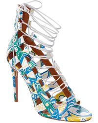 Aquazzura Amazon 105 Lace Up Printed Leather Sandal - Blue