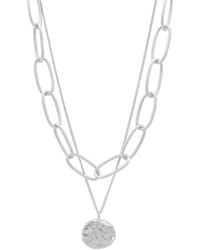 Adornia - Plated Oval Link Chain & Coin Pendant Layered Necklace - Lyst