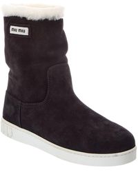 Miu Miu - Logo Suede Ankle Boot - Lyst