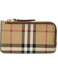 Burberry - Check E-Canvas & Leather Zip Card Case - Lyst