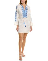 Tory Burch - Embroidered Linen Long-sleeve Coverup Dress - Lyst