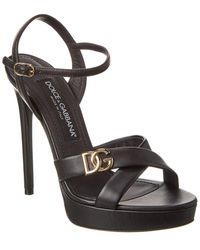 Dolce & Gabbana Dg Logo Leather Platform Sandal - Black