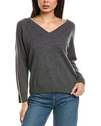 Brodie Cashmere - Glitz Split Cuff Relaxed V-Neck 100% Cashmere Sweater - Lyst