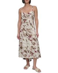 DKNY - Printed Linen-Blend Midi Dress - Lyst