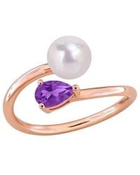 Rina Limor - Rose-Plated 0.35 Ct. Tw. Gemstone & 6-6.5Mm Pearl Ring - Lyst